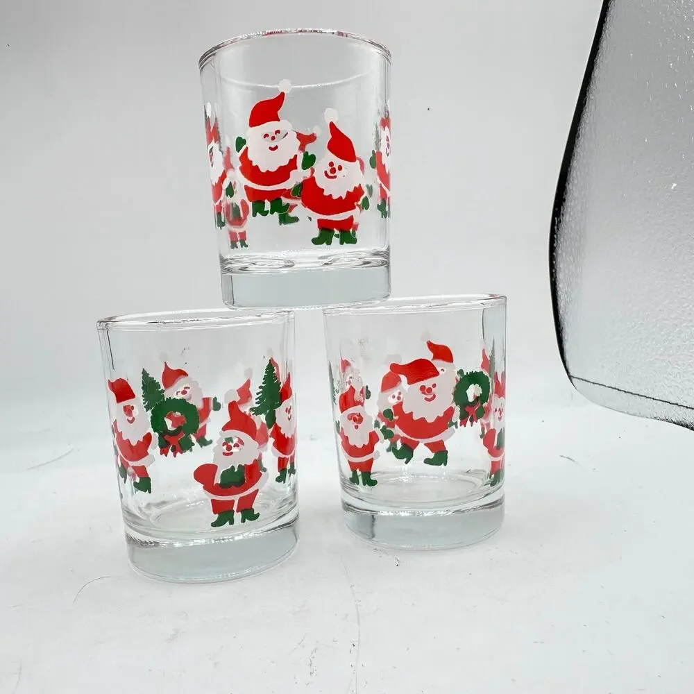 X3 Vintage Indiana Glass Christmas Votive Candle Holders Retro Holiday Santa - Picture 3 of 5